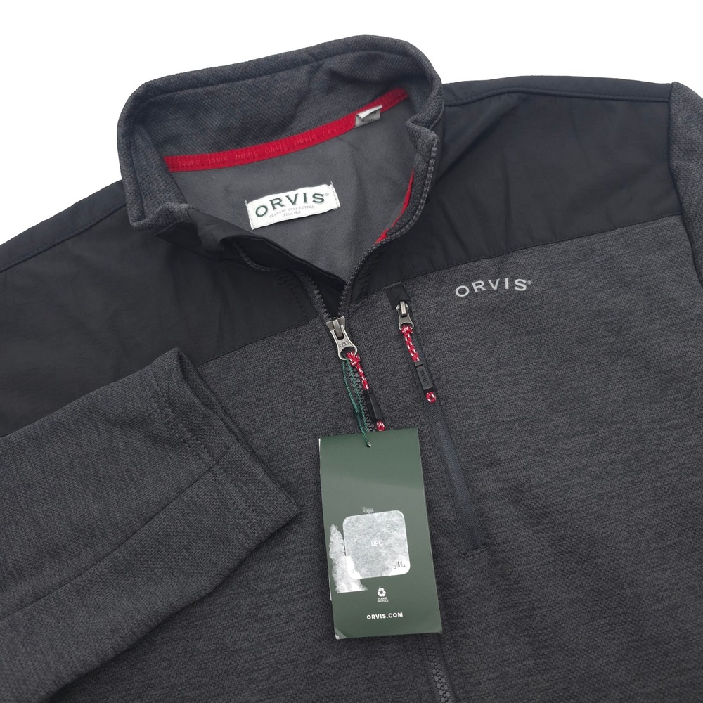 Orvis Mens Bonded Mesh Full Zip Jacket Gray Black Large Outdoor Layer NWT